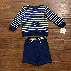 Little Me Boy’s Blue and White Long Sleeve Shirt and Short Set Size 3T